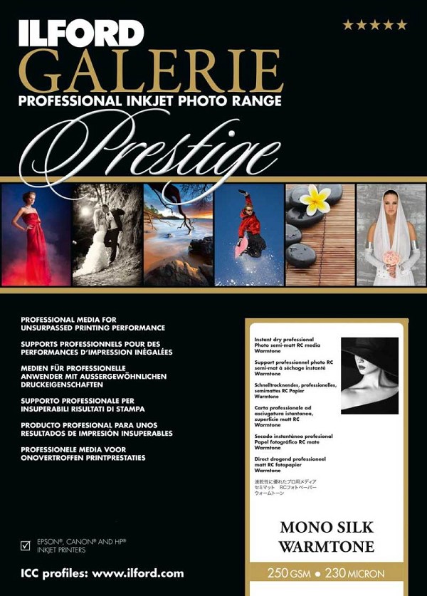 Ilford Galerie Prestige Mono Silk Warmtone 250g/sqm A3+ 25 fogli